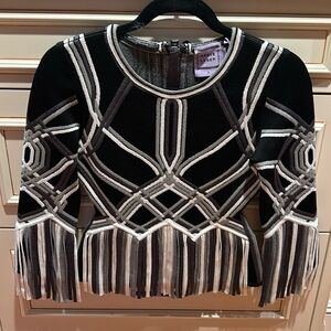 Herve Leger multi color fringe top zip back